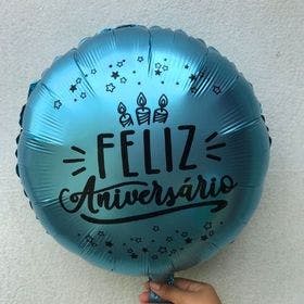 Balão Metalizado Grande Feliz aniversário Azul