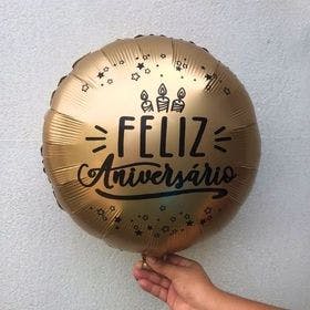 Balão Metalizado Grande Feliz Aniversário Dourado