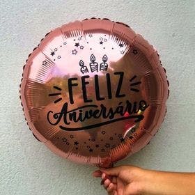 Balão Metalizado Grande Feliz Aniversário RoseGold